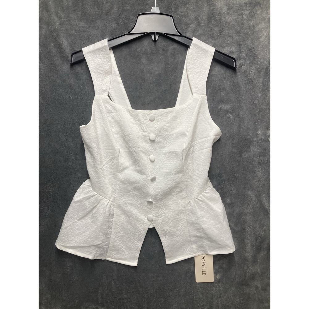 Coquette Peplum Tank Top M White Milkmaid Smocked Back Light Academia Bridgerton